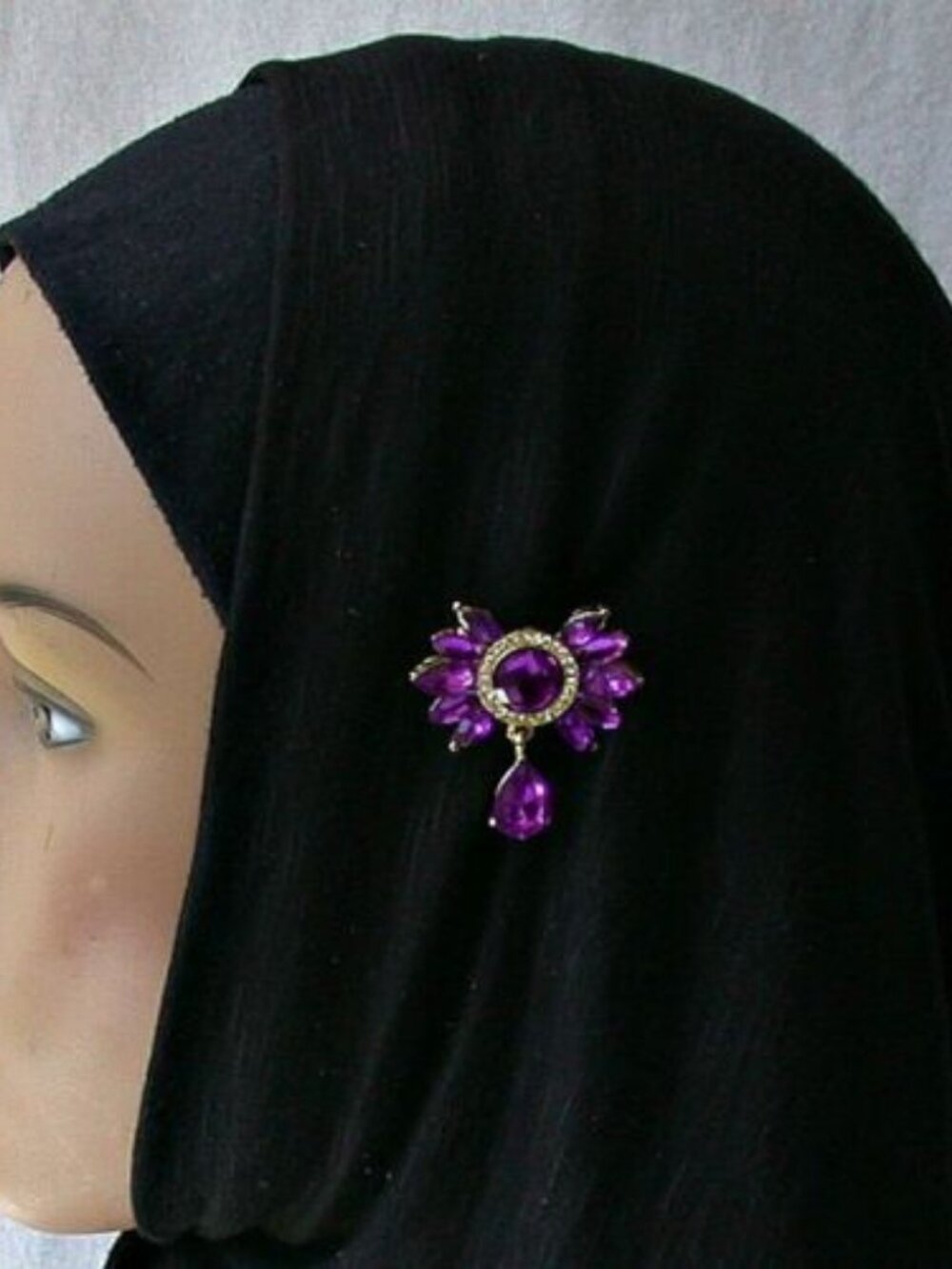 Purple Crystal Fashion Bow Tie Hijab Pin Bridal Brooch